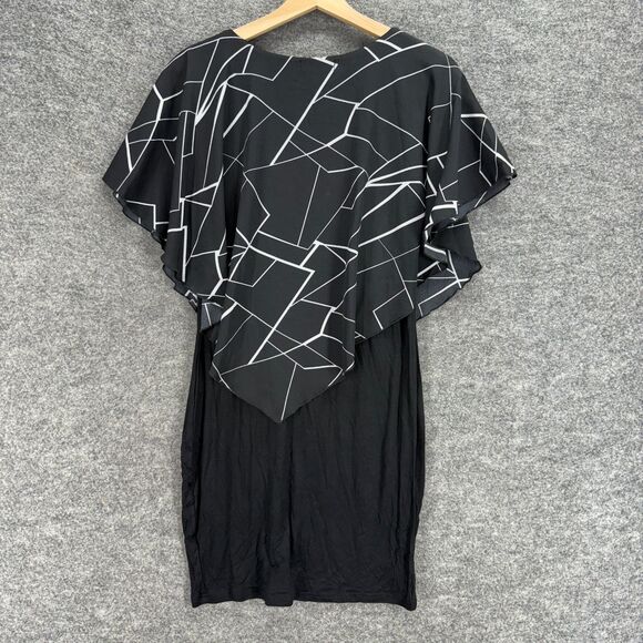 DuoDuo Dress Women XL Black Geometric Shift Midi Short Sleeve Round Neck - Picture 2 of 7